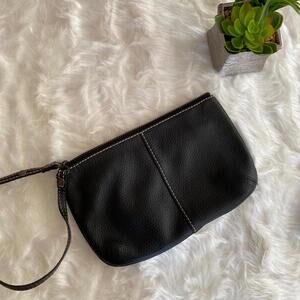 Black Leather Wristlet Clutch Bag